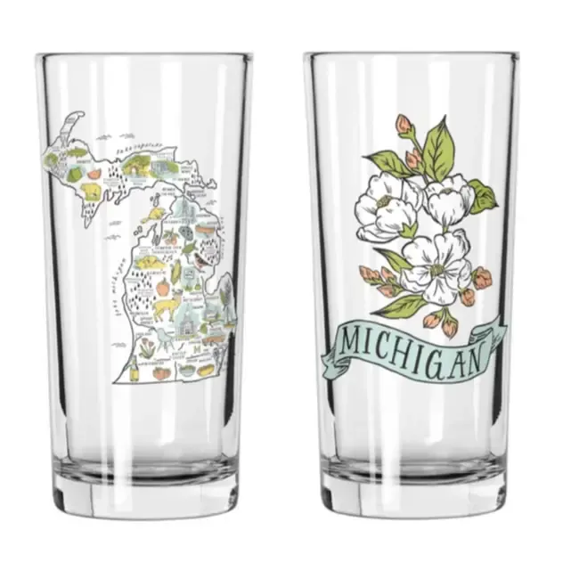 Michigan Map Illustrated Glass