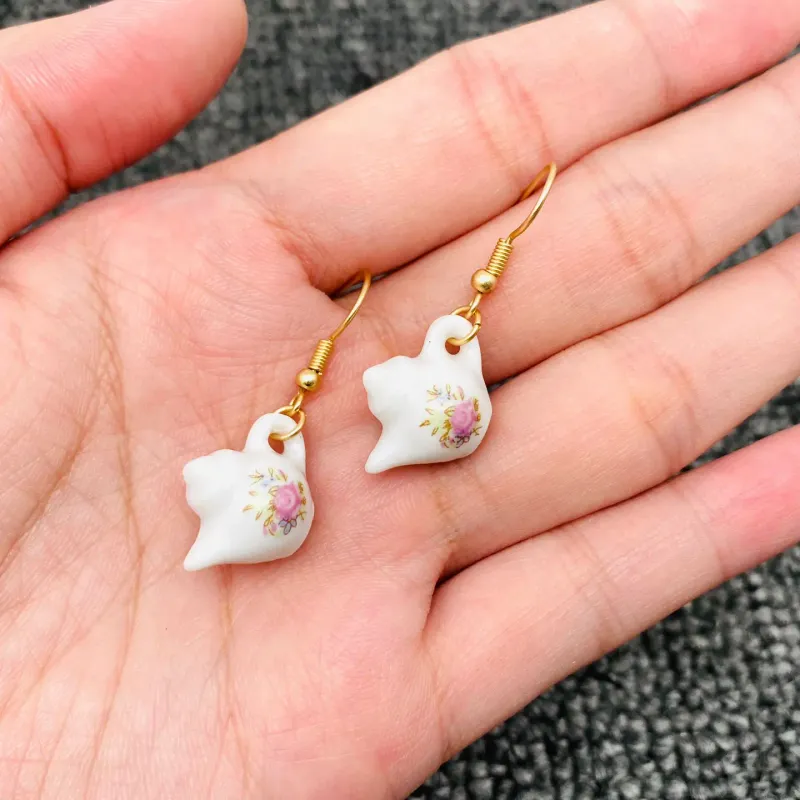 Pink Flower Teapot Earrings Pink Flower Teapot Earrings