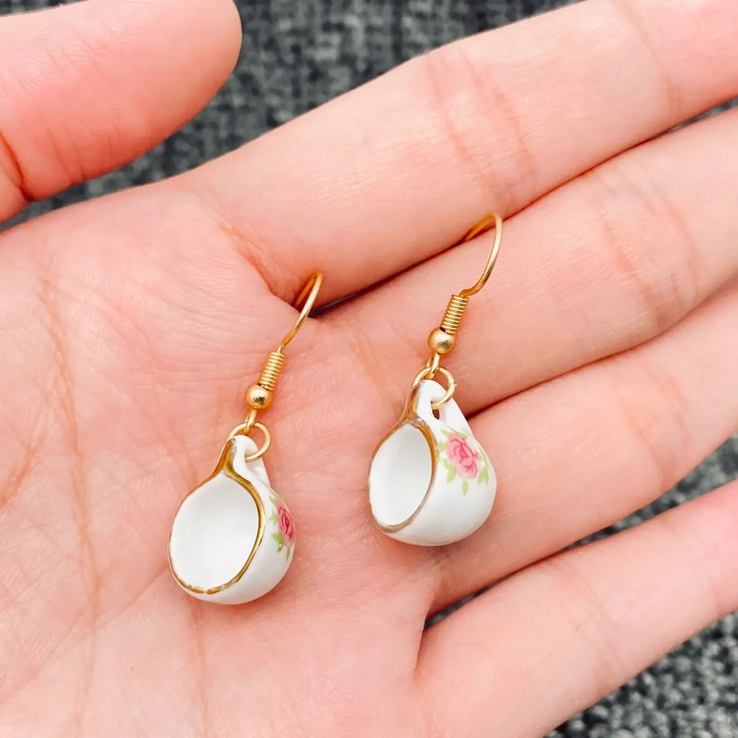 Pink Flower Tea Cup Earrings