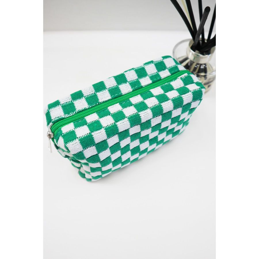 Green Checkered Cosmetic Bag