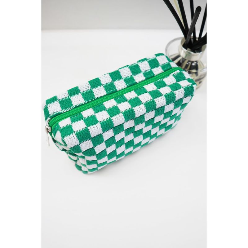 Green Checkered Cosmetic Bag Green Checkered Cosmetic Bag