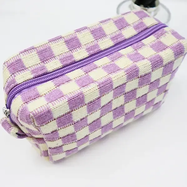 Purple Checkered Cosmetic Bag