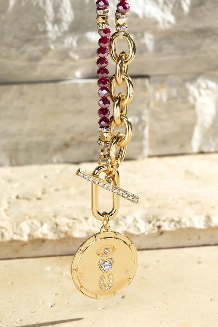 Maroon Brass Eye Necklace