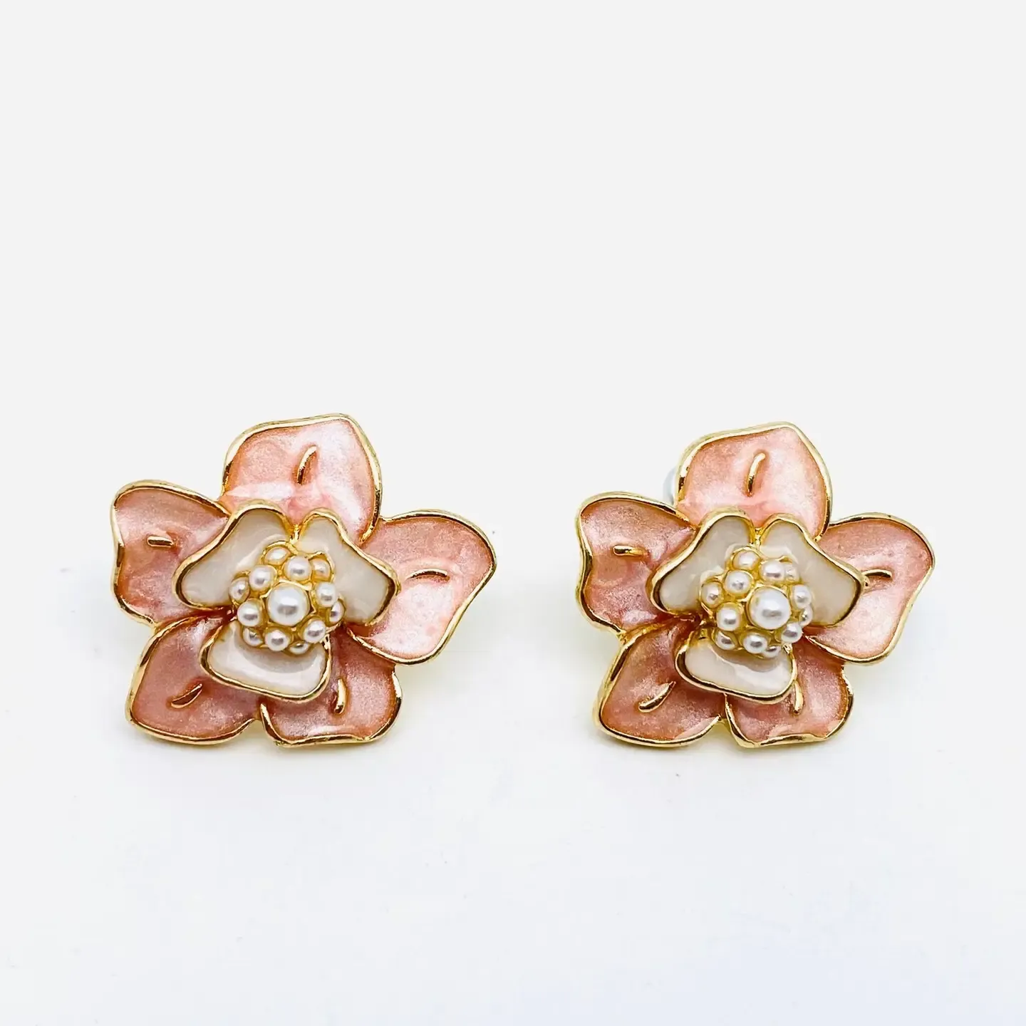 Pink Pearl Enamel Earrings