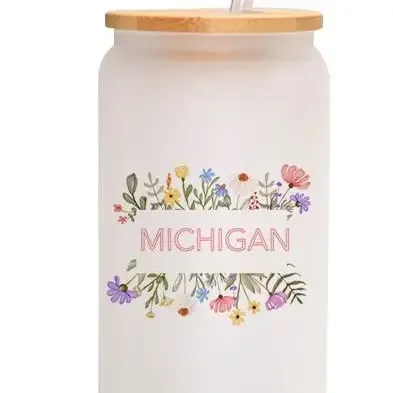 Frosted MI Floral Glass