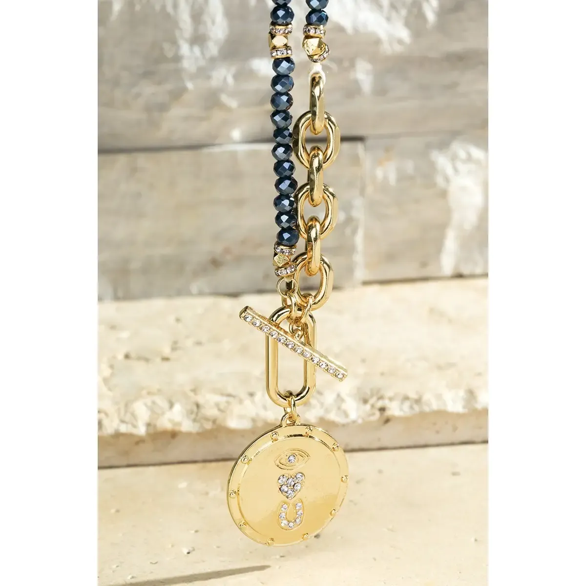 Steel Blue Brass Eye Necklace