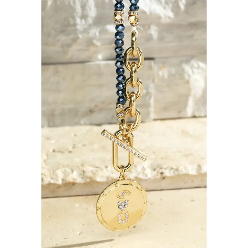 Steel Blue Brass Eye Necklace Steel Blue Brass Eye Necklace