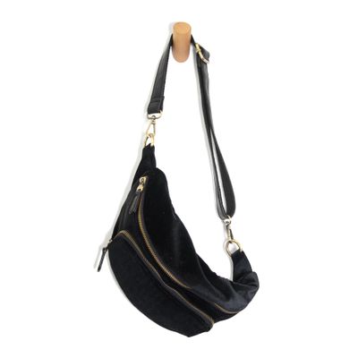 Joy Rory Black Velvet Sling Belt Bag