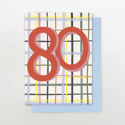 80th Plaid Birthday Card