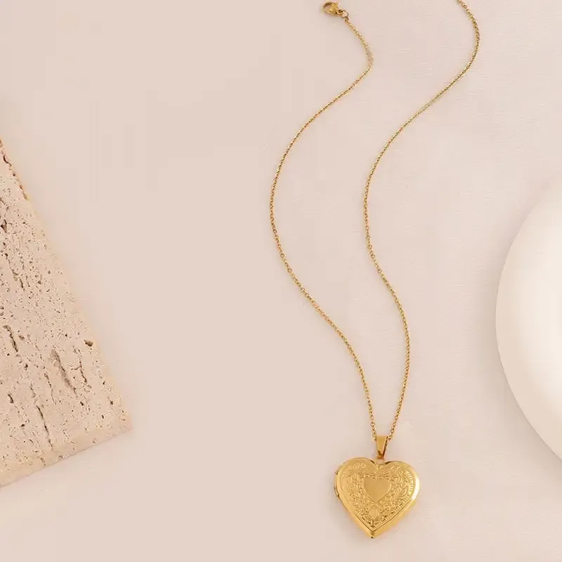 Gold Heart Locket Necklace