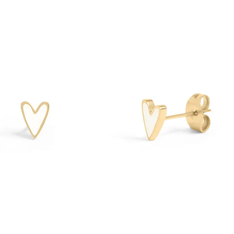 White Heart Enamel Studs