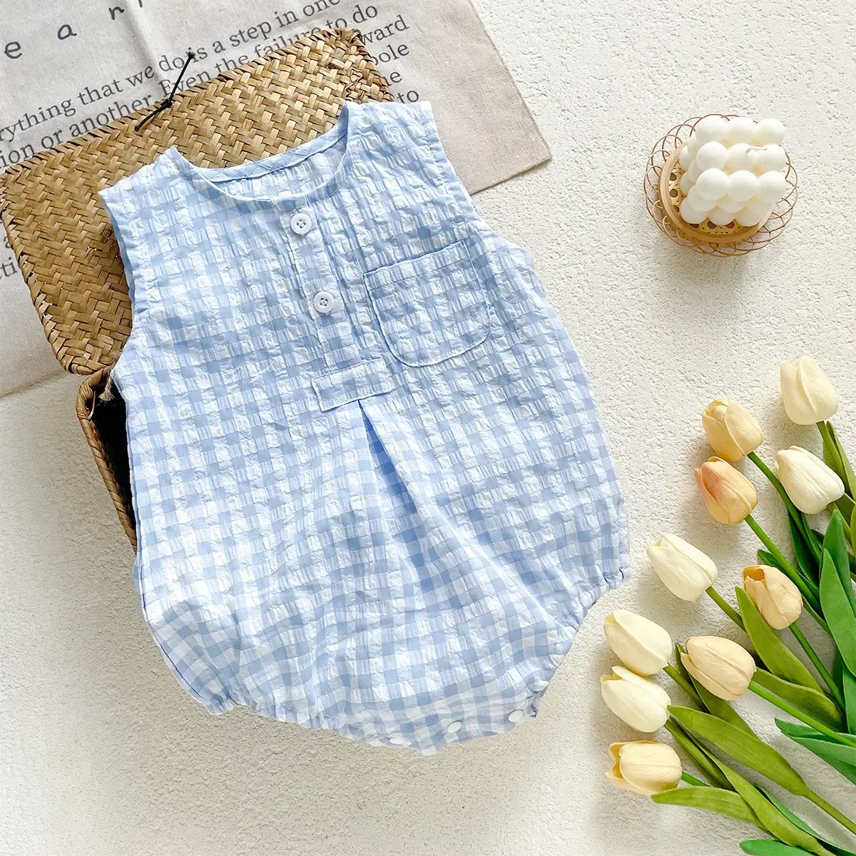 Blue Checkered Romper