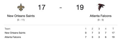 Atlanta Falcons Wins Jan 4th 19-17