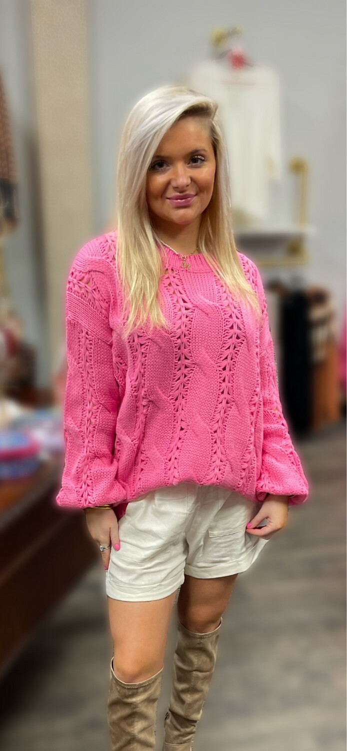 Pretty in Pink Open Knit Spring Sweater