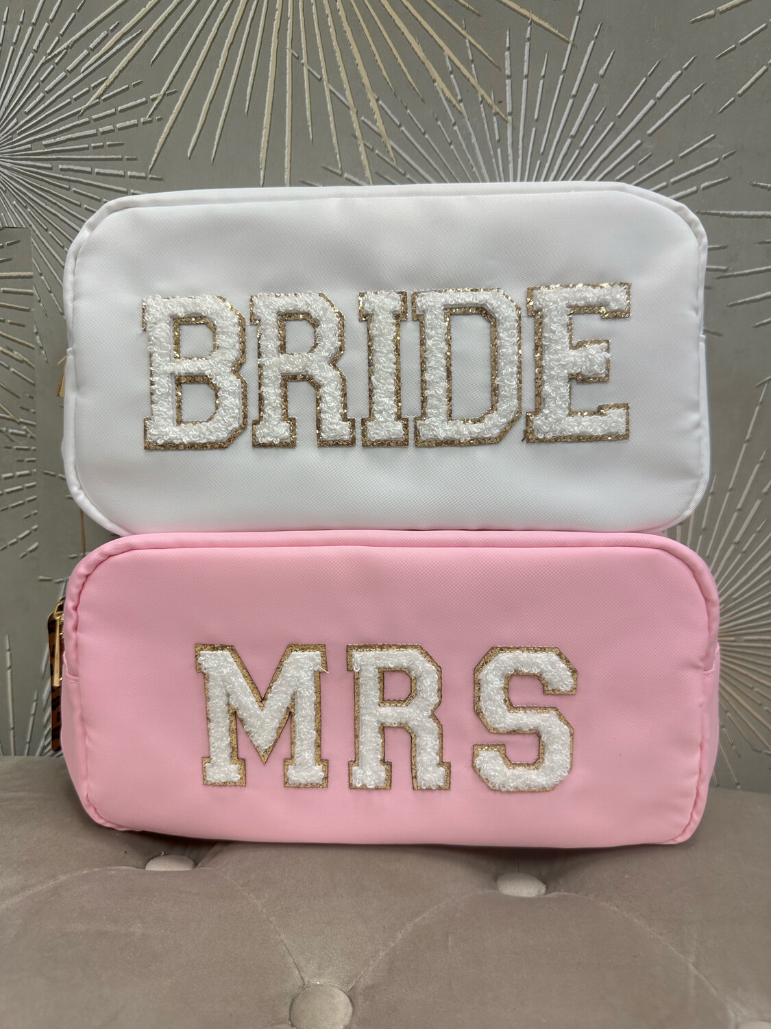 Bride/Mrs Varsity Letter Makeup Bag