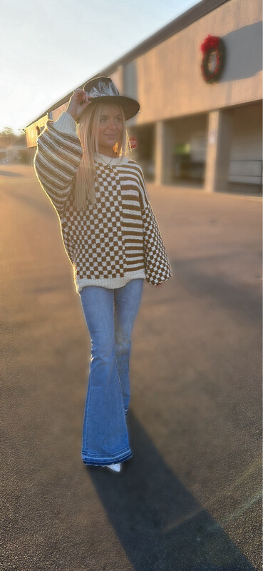 Checked Crew Knit Sweater