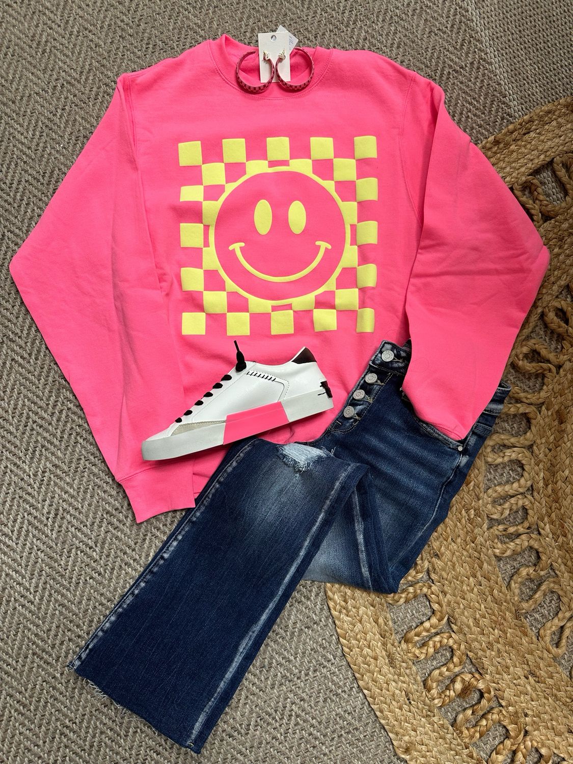 Checkered Neon All Smiles Sweatshirt
