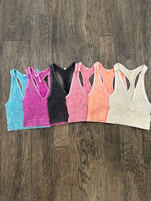 Acid Washed Ribbed Bralettes