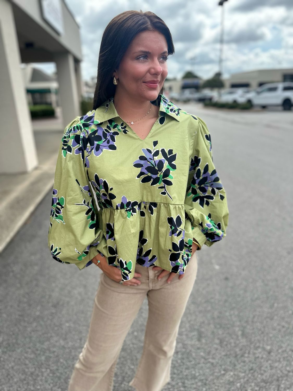 Lime/Purple Peonie Top