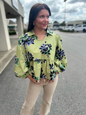 Lime/Purple Peonie Top