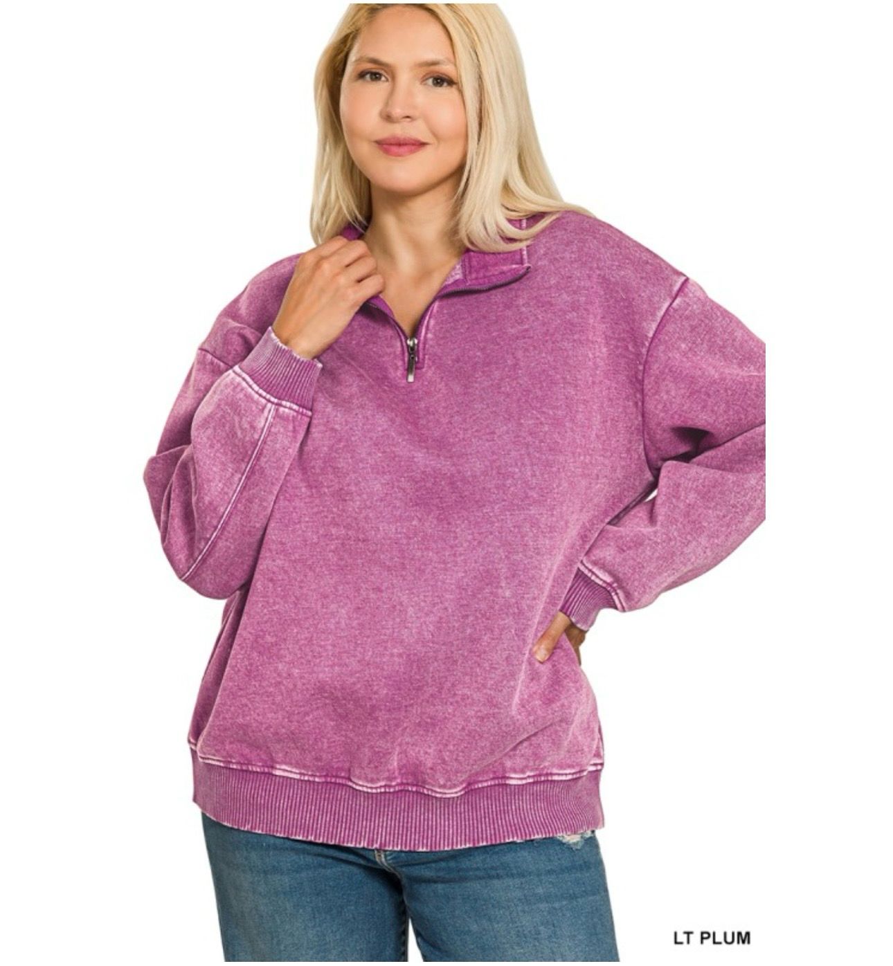Plus Acid Wash 1/2 Zip Pull over