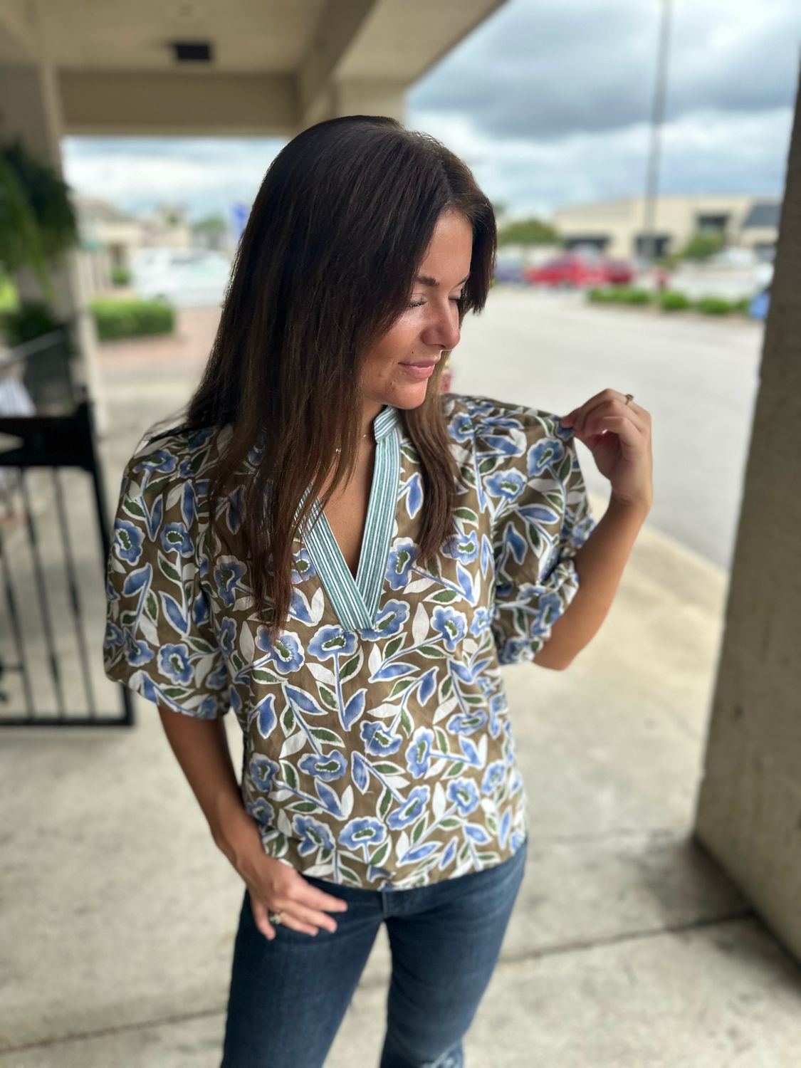 Olive Bloom Top