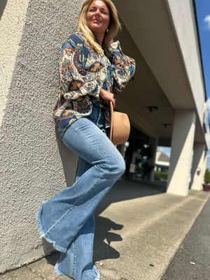 Pintuck Detail Fray Hem Flare