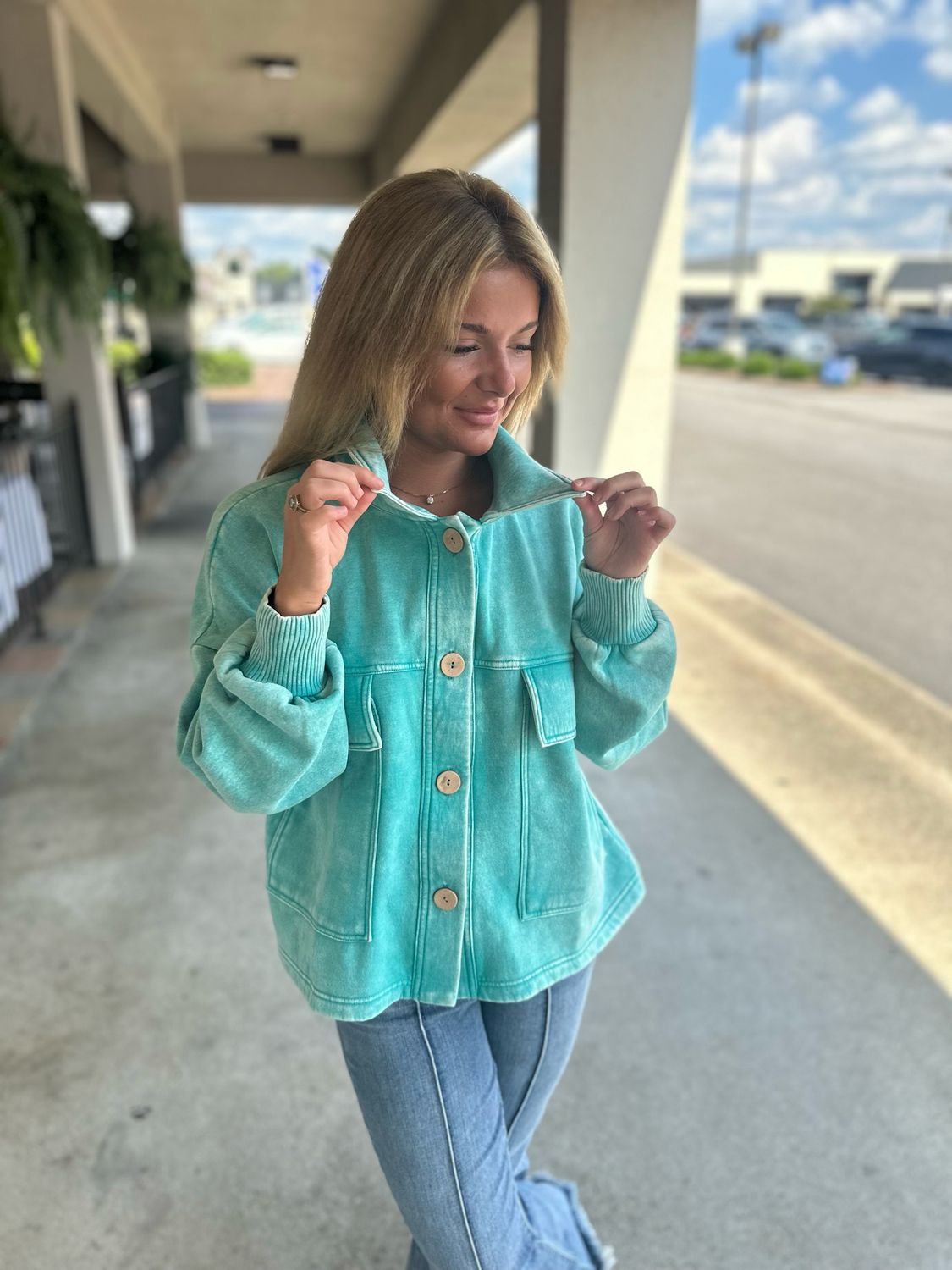 Acid Wash Fleece Cropped Shacket