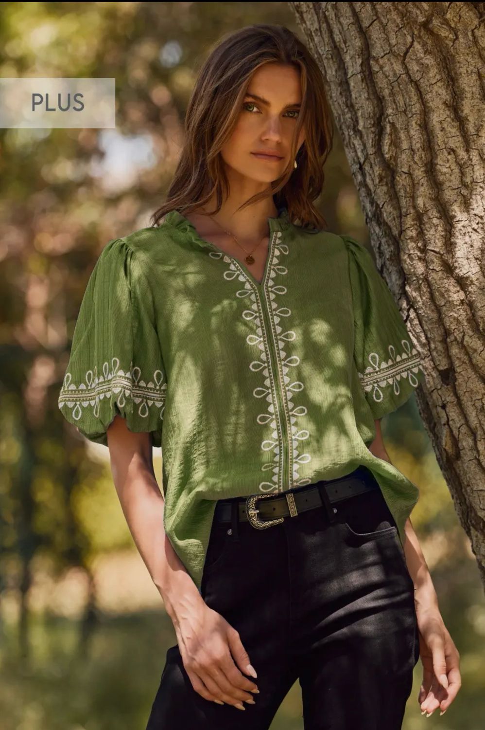 Olive Embroidered Detail Top