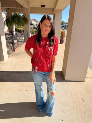 Christmas Plaid Lace Up Sweater