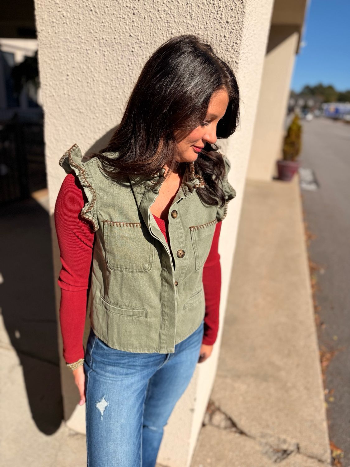 Denim Stitch Ruffled Vest