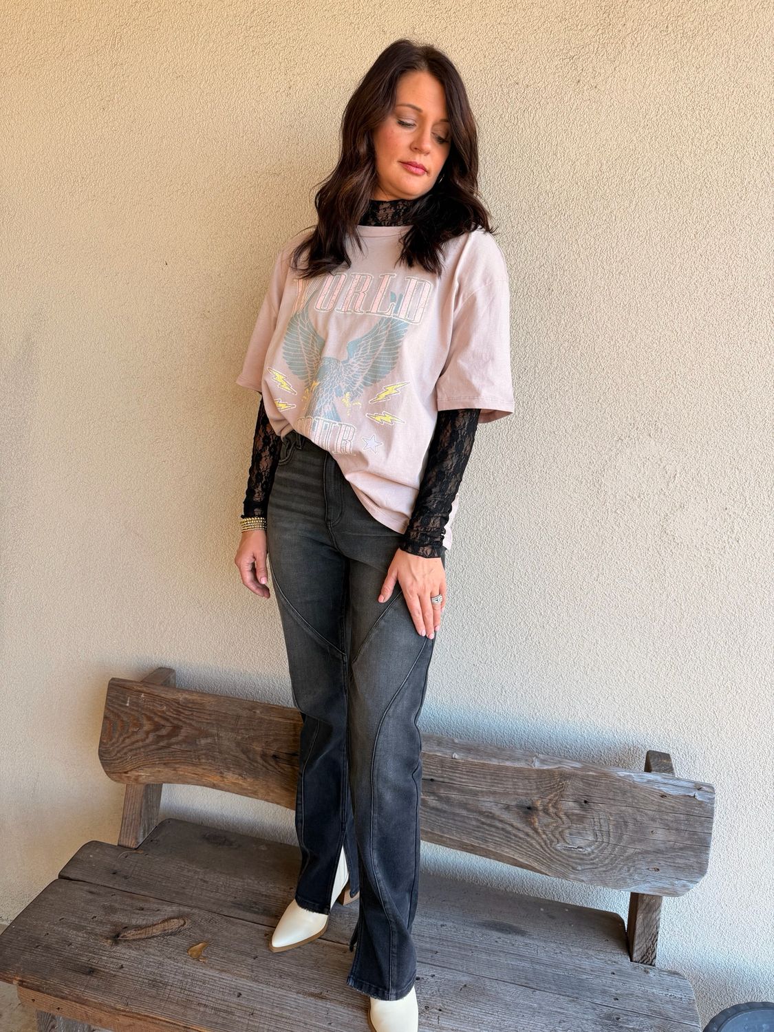 Straight Black High Rise Slit Detail Jeans