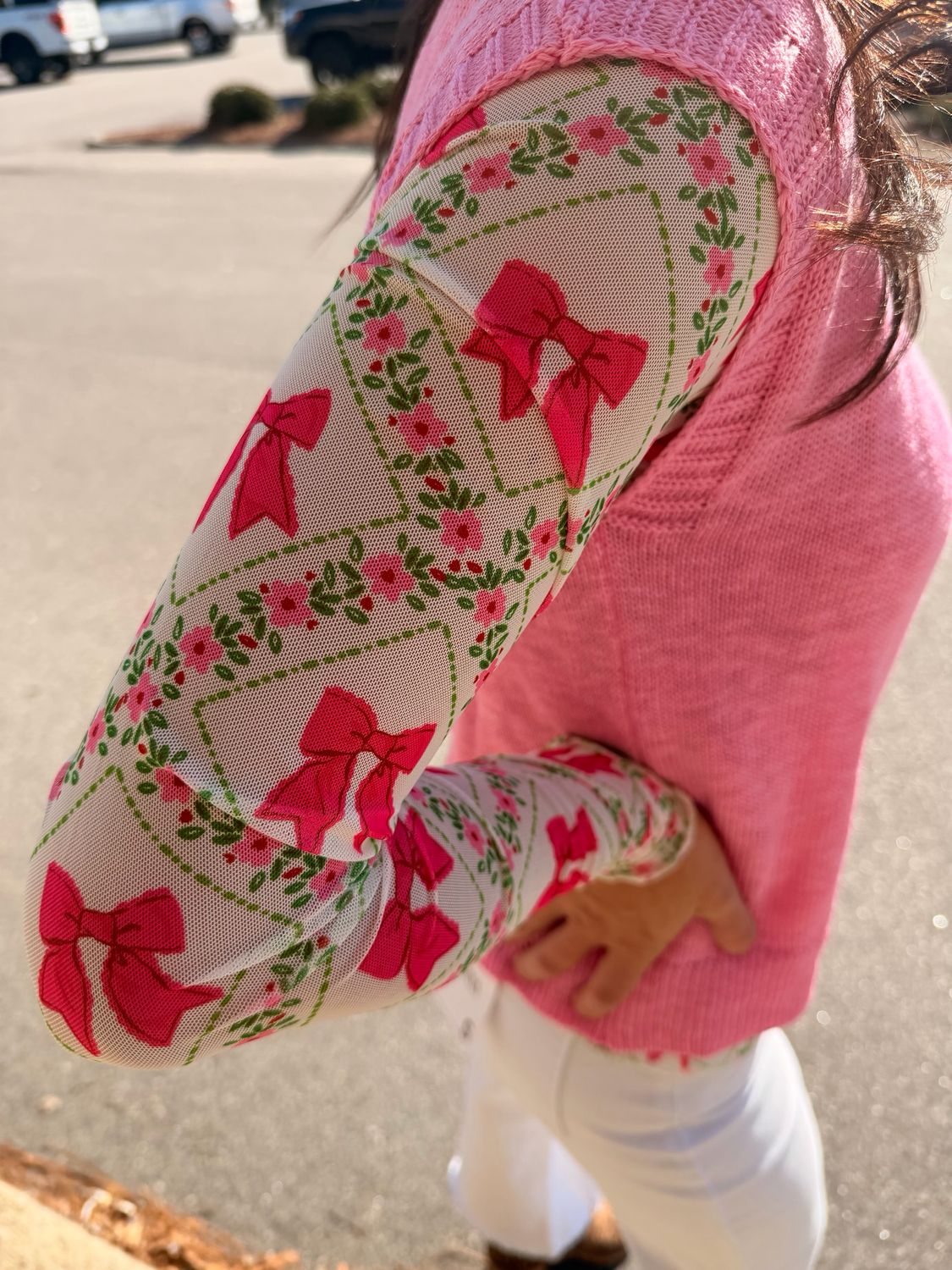 Pretty Lattice Bow Mesh Top