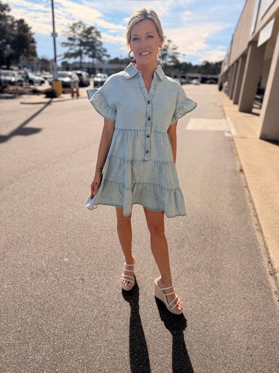 Chambray Mini Shirt Dress