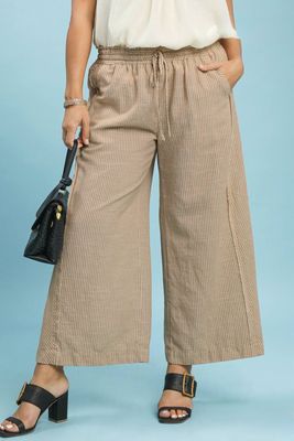 Linen Blend Striped Wide Leg Pants