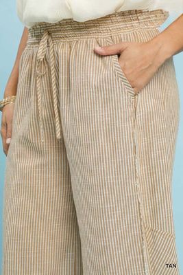 Linen Blend Striped Wide Leg Pants