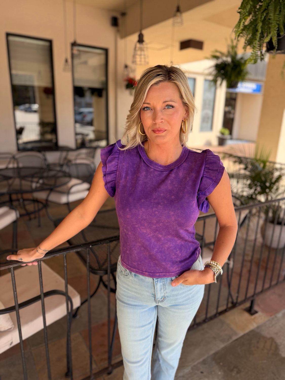 Mineral Washed Ruffle Top (Petite) 