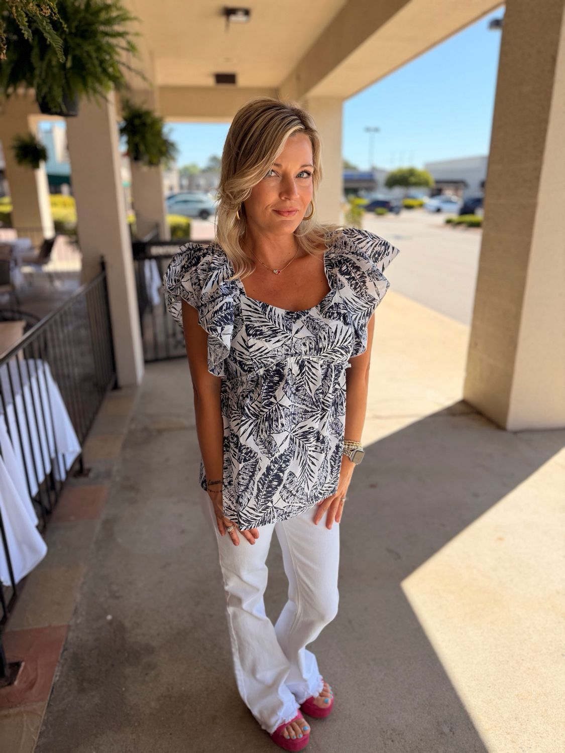 Palm Island Ruffle Sleeve Top