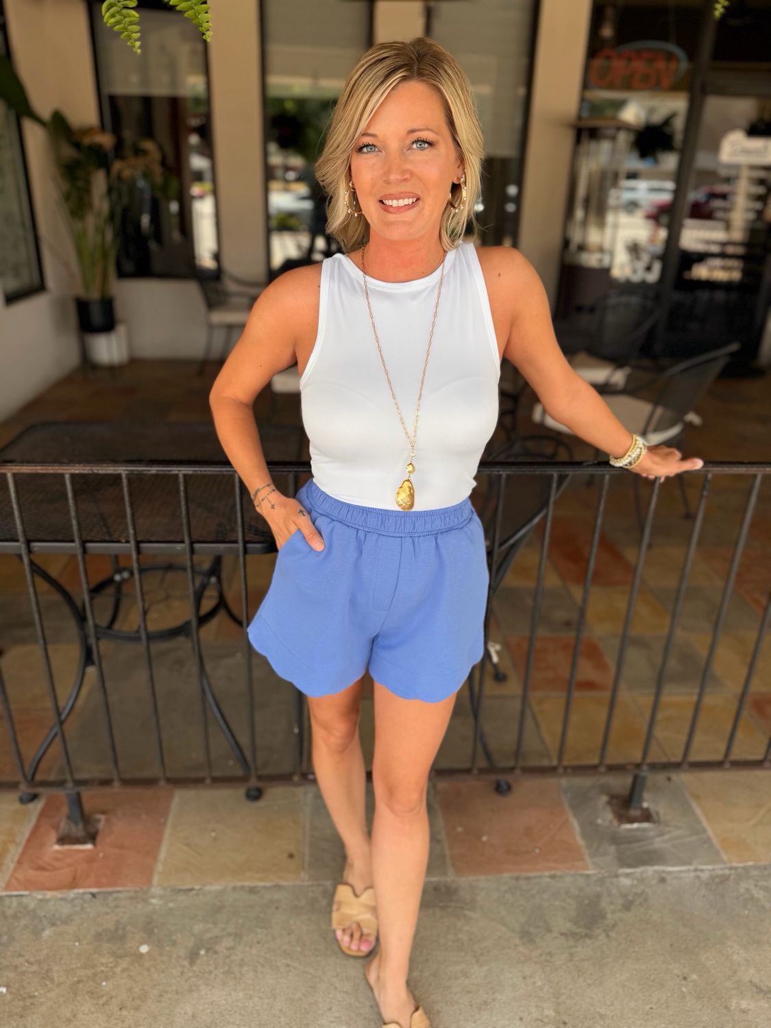 Peri Blue Scalloped Shorts