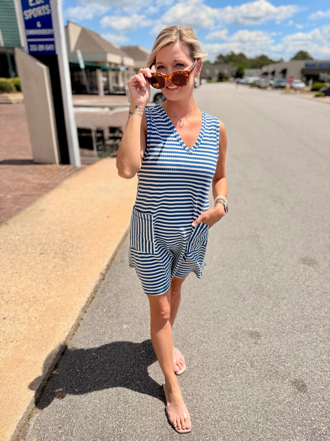 Striped Knit Comfy Romper