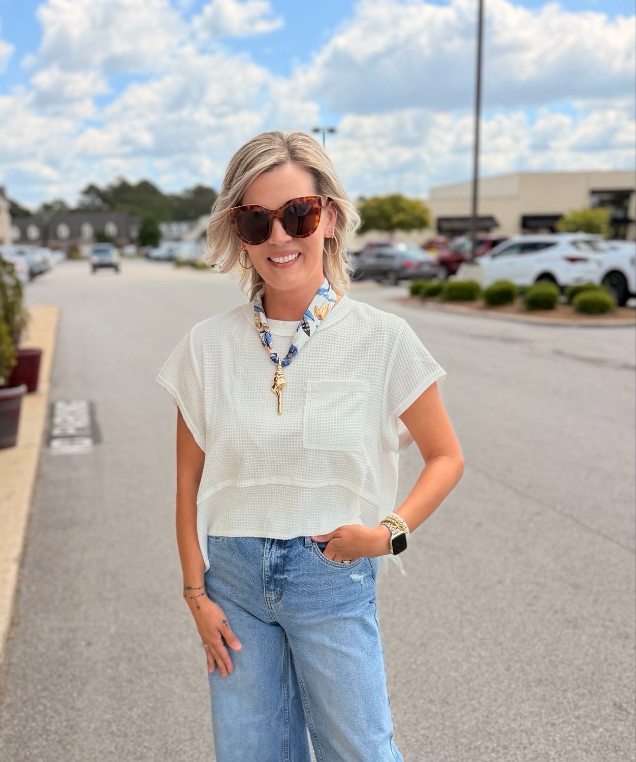 Flared Hem Waffle Knit Top