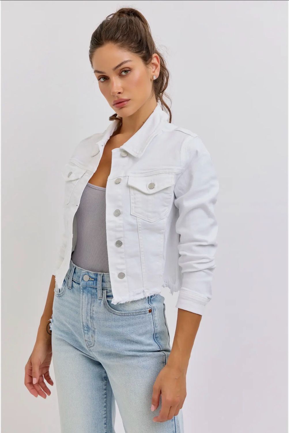 Uneven White Frayed Denim Jacket