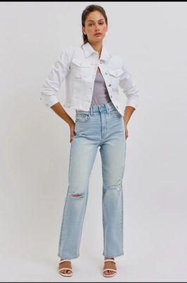 Uneven White Frayed Denim Jacket