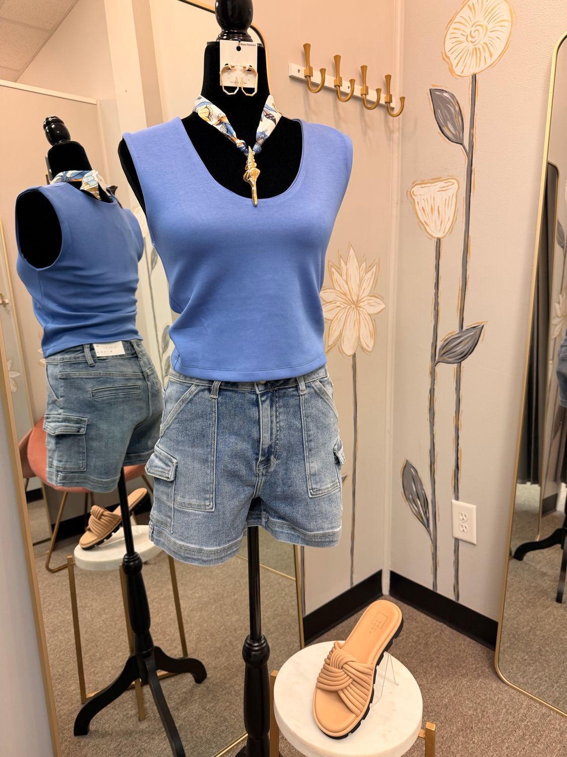High Rise Cargo Denim Shorts