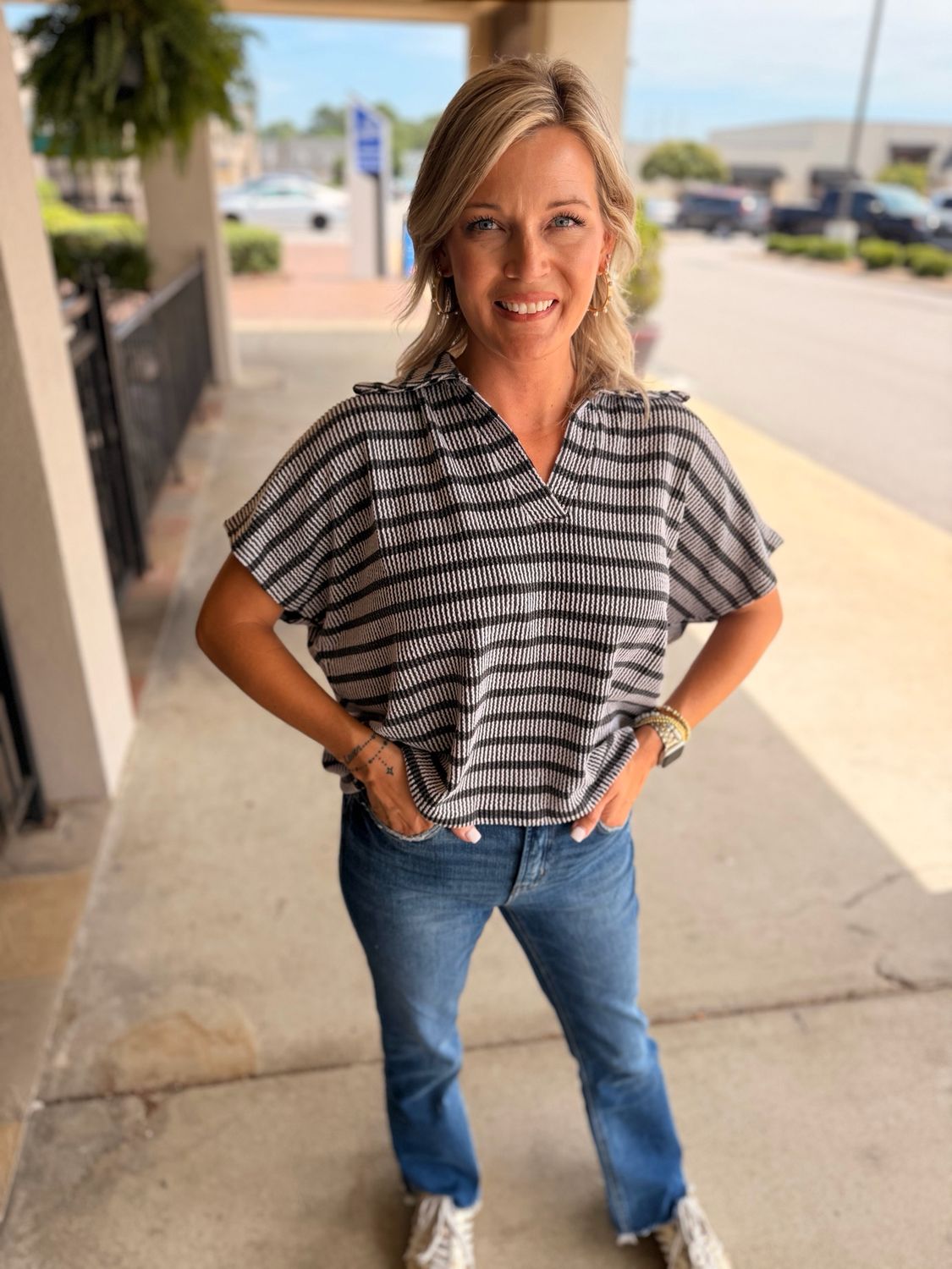 Collared Striped Top
