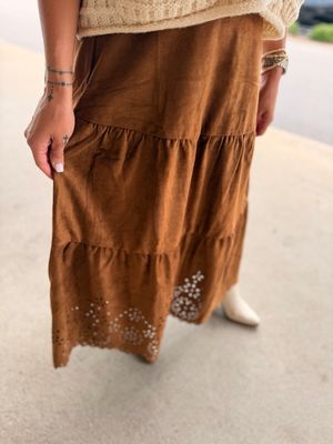 Faux Suede Midi Skirt