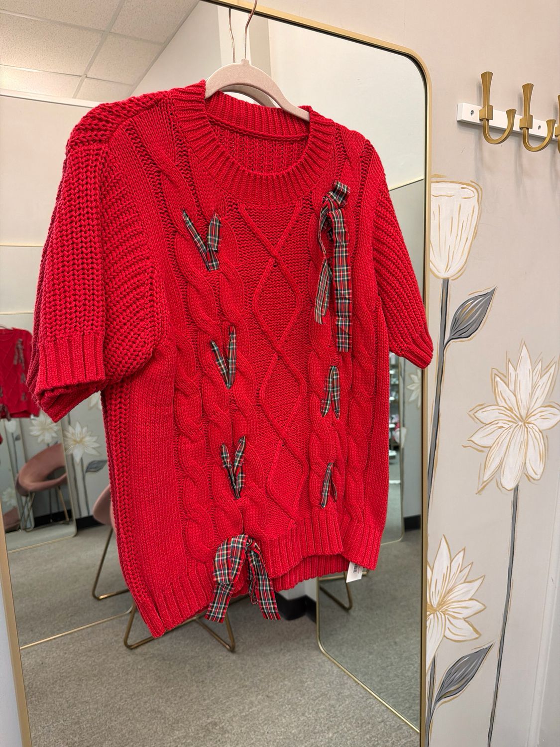 Christmas Plaid Lace Up Sweater