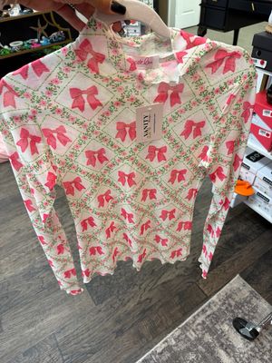 Pretty Lattice Bow Mesh Top
