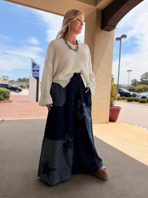 Star Patch Denim Wide Leg Pants