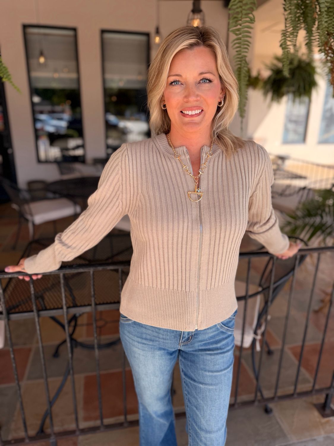 Two Tone Zip Up Sweater
